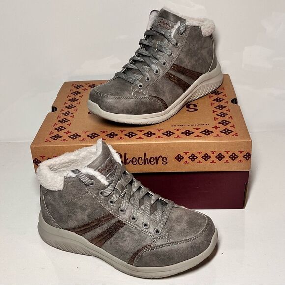 Skechers Ultra Flex Metallic Overlay Sneaker Boots - Picture 2 of 4